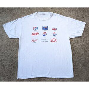 Vintage Pepsi Logo Shirt Mens XL 100th Anniversary White Cola Soda 100 Years